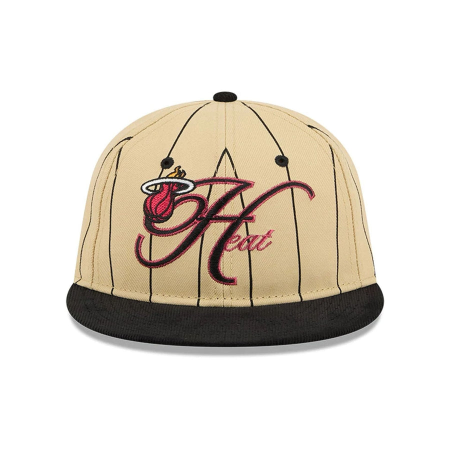 This is a Miami Heat Pinstripe Script Cream Retro Crown 9FIFTY Adjustable Cap 3
