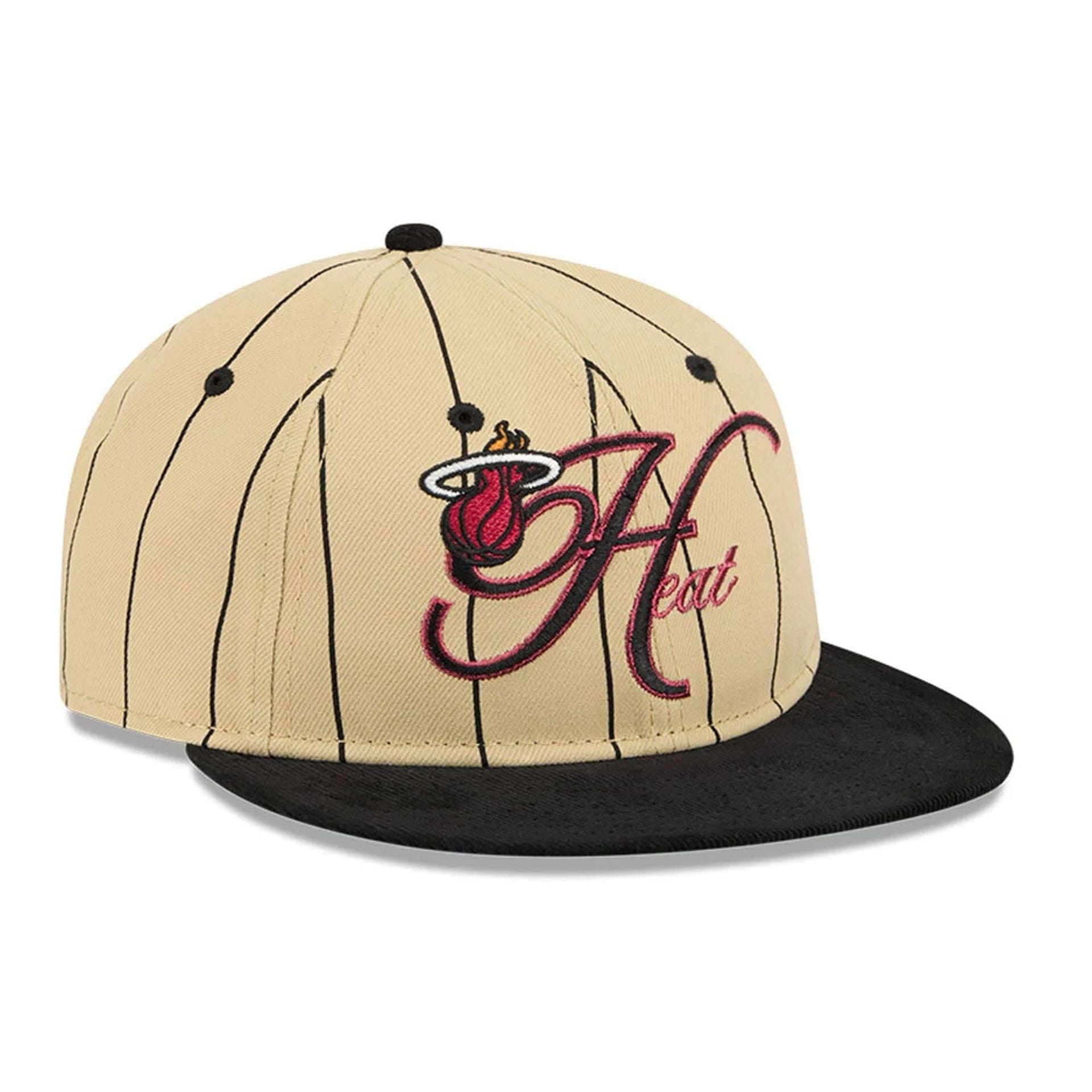 This is a Miami Heat Pinstripe Script Cream Retro Crown 9FIFTY Adjustable Cap 4