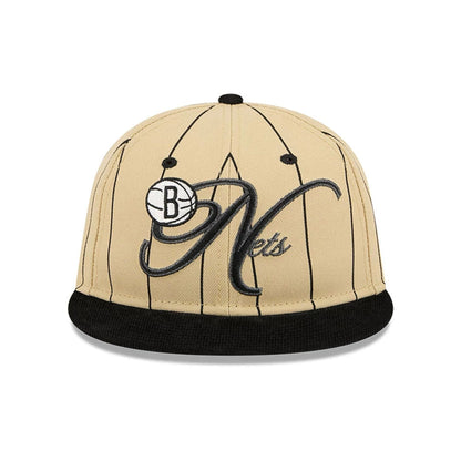 This is a Brooklyn Nets Pinstripe Script Cream Retro Crown 9FIFTY Adjustable Cap 3