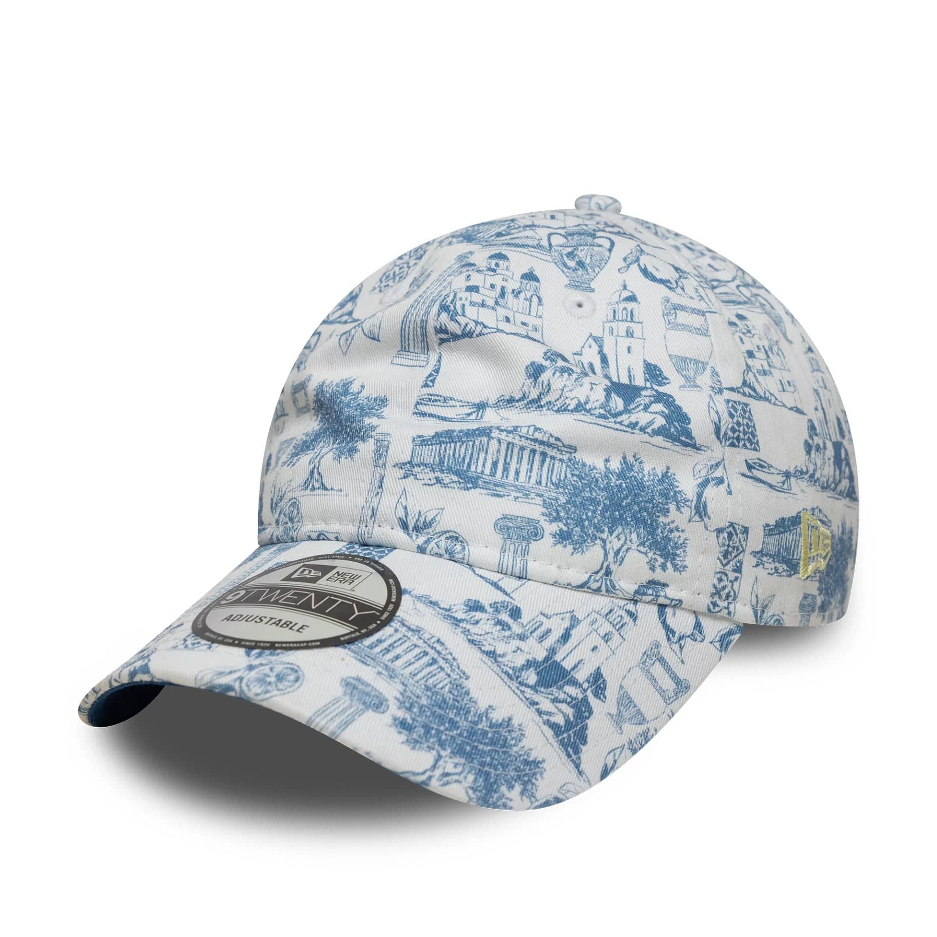 This is a New Era Greek Summer White 9TWENTY Adjustable Cap 1