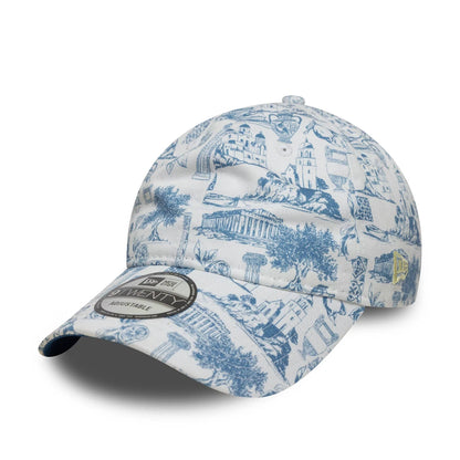 This is a New Era Greek Summer White 9TWENTY Adjustable Cap 1