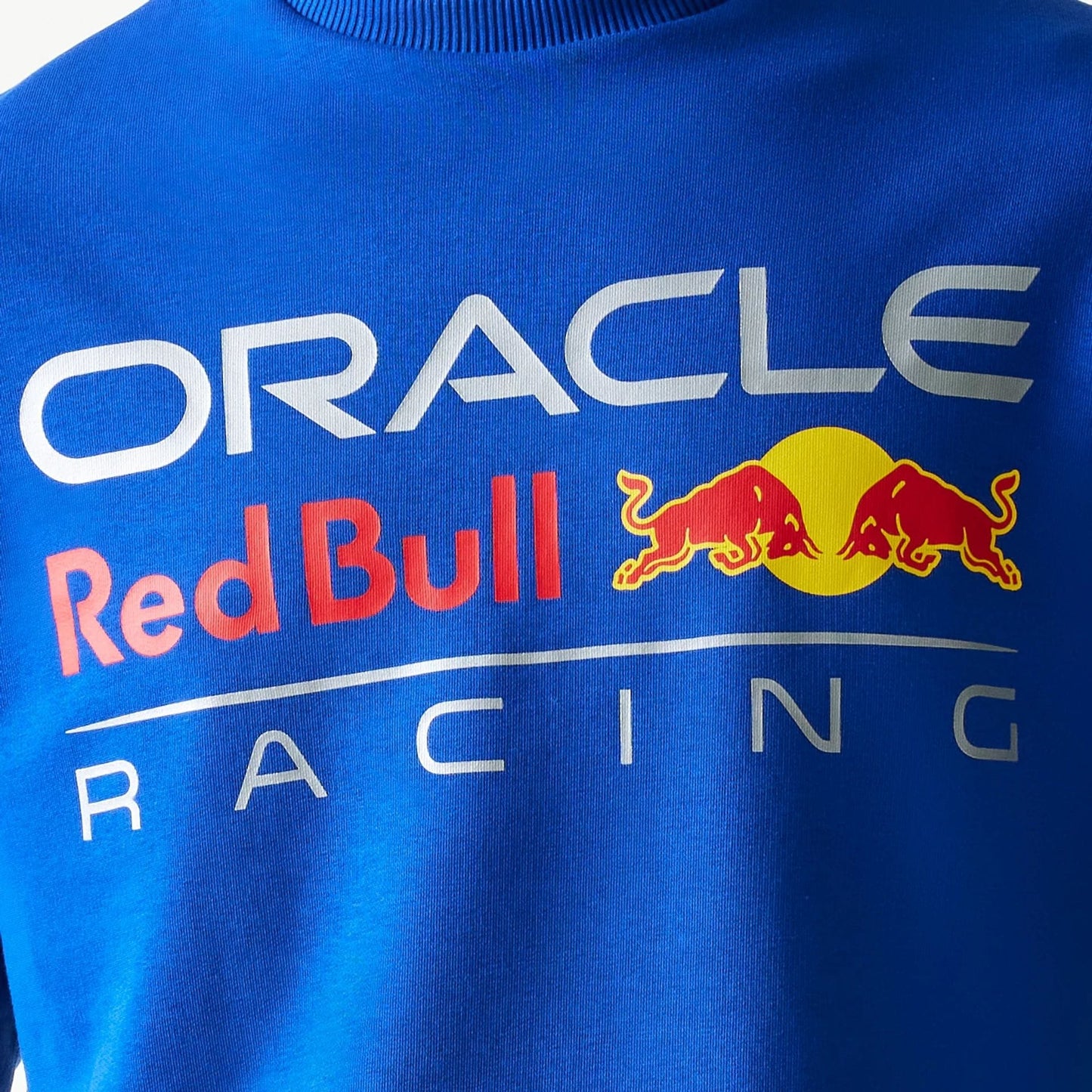 The Male model is wearing Red Bull Racing Blue Oversized Crew Neck Sweater 5