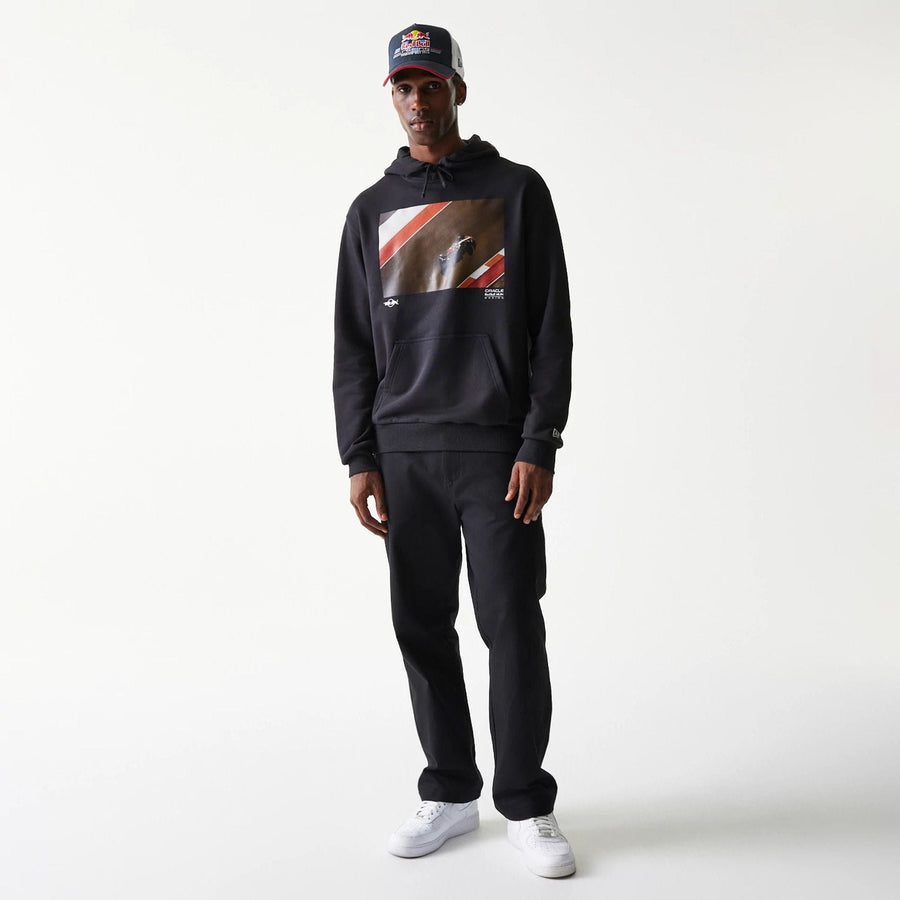 The Male model is wearing Red Bull Racing Black Oversized Pullover Hoodie 7
