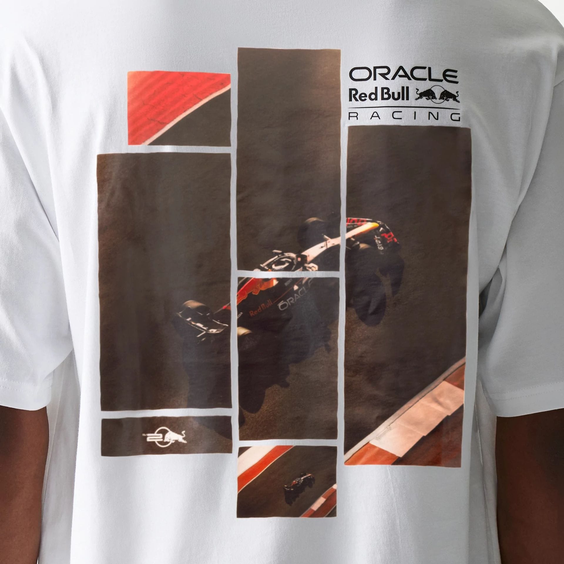 The Male model is wearing Red Bull Racing White Oversized T-Shirt 4