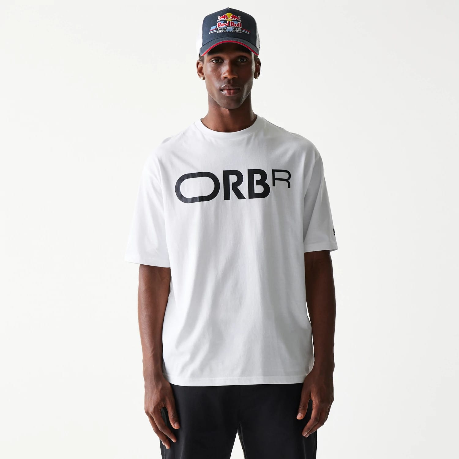 The Male model is wearing Red Bull Racing Profile White Oversized T-Shirt 1