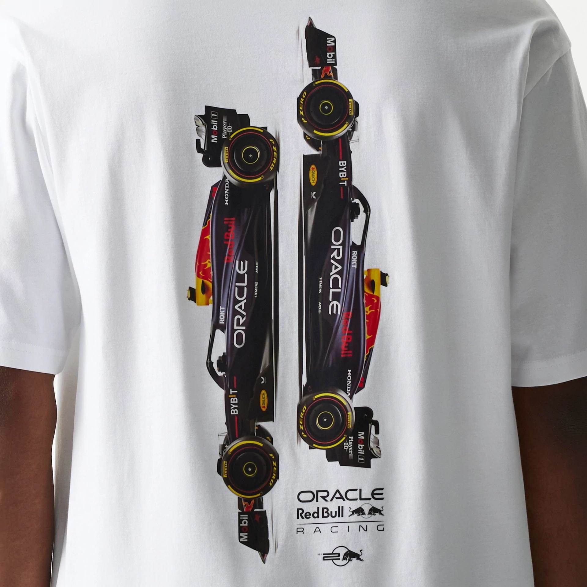 The Male model is wearing Red Bull Racing Profile White Oversized T-Shirt 4