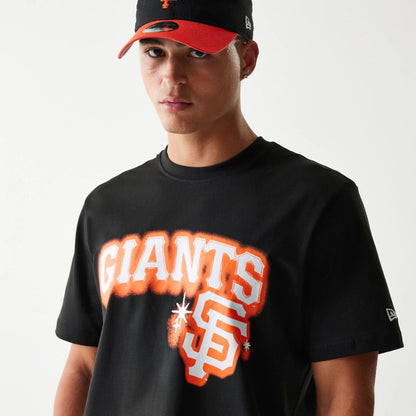 The Male model is wearing San Francisco Giants OVO x MLB Black T-Shirt 4