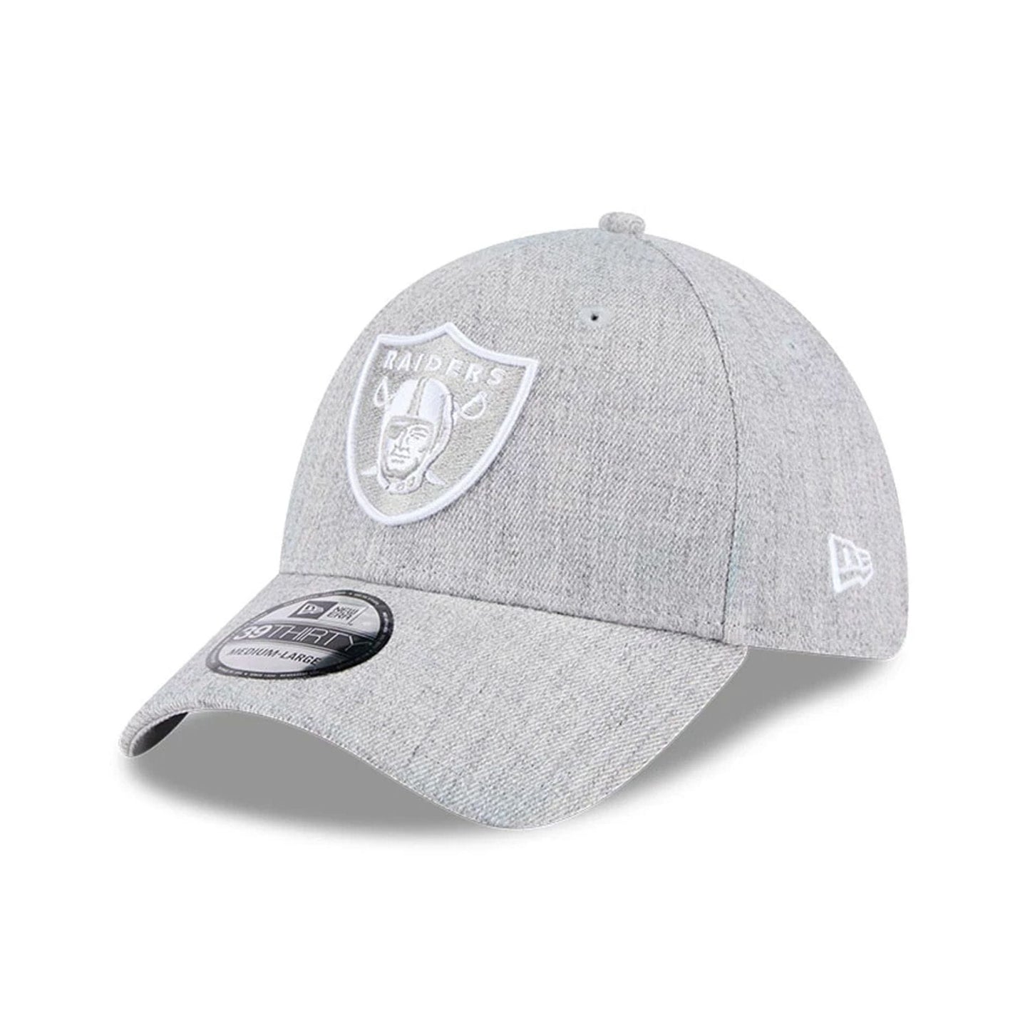 Pictured is this NFL Heather Las Vegas Raiders 39THIRTY Stretch Fit cap in grey. 1