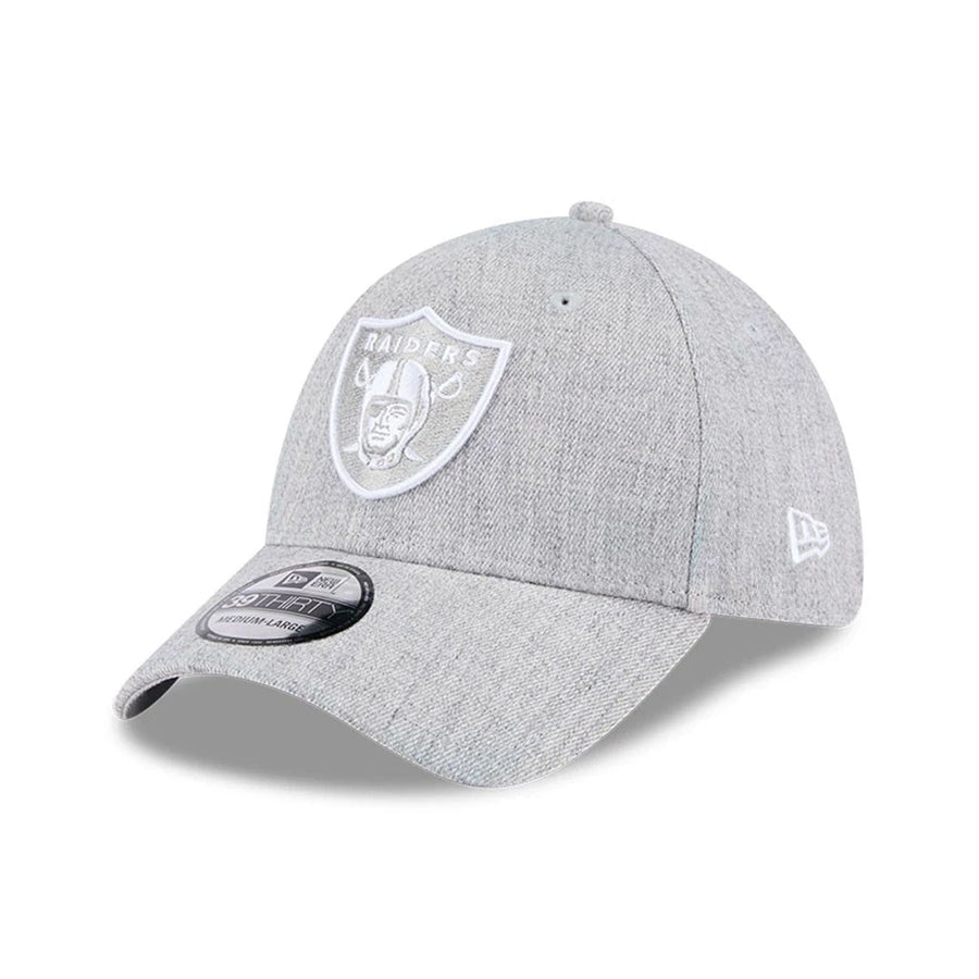 Pictured is this NFL Heather Las Vegas Raiders 39THIRTY Stretch Fit cap in grey. 1