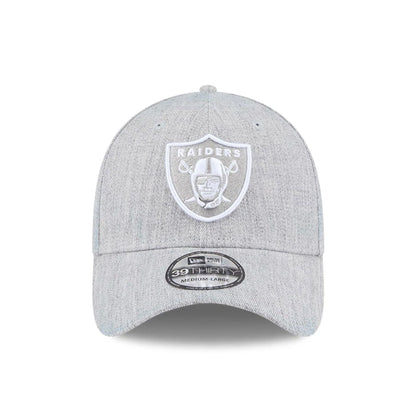 Pictured is this NFL Heather Las Vegas Raiders 39THIRTY Stretch Fit cap in grey. 2