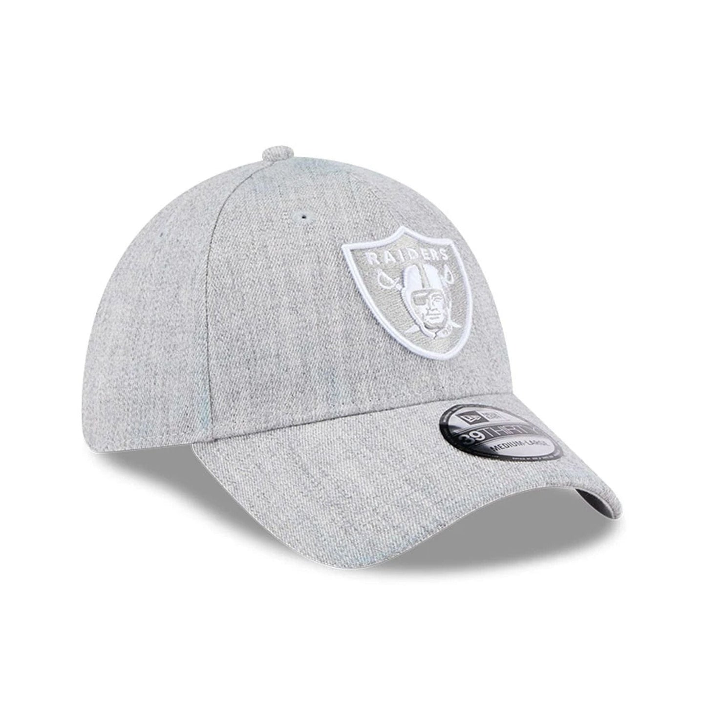 Pictured is this NFL Heather Las Vegas Raiders 39THIRTY Stretch Fit cap in grey. 3