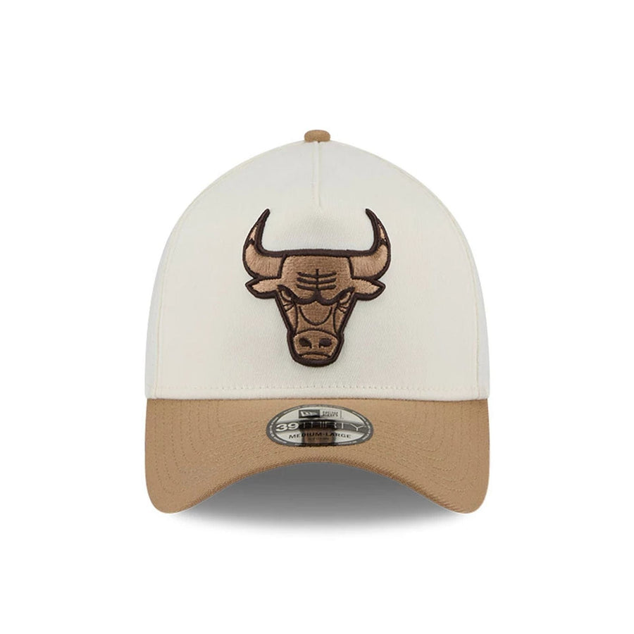 Pictured is this NBA Sandy Bay Chicago Bulls 39THIRTY A-Frame Stretch Fit cap in white. 3