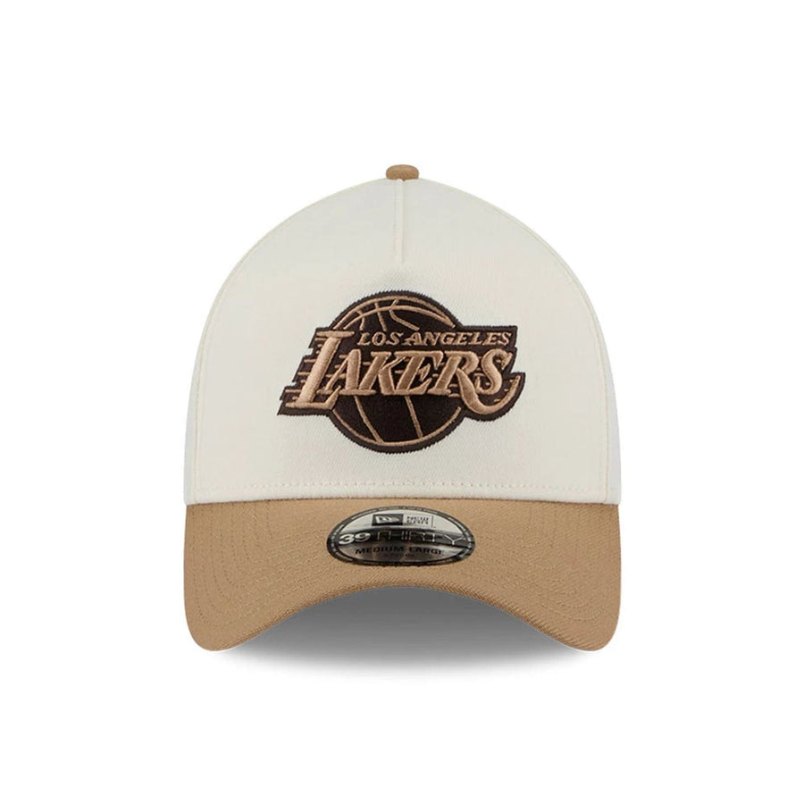 Pictured is this NBA Sandy Bay LA Lakers 39THIRTY A-Frame Stretch Fit cap in white. 3