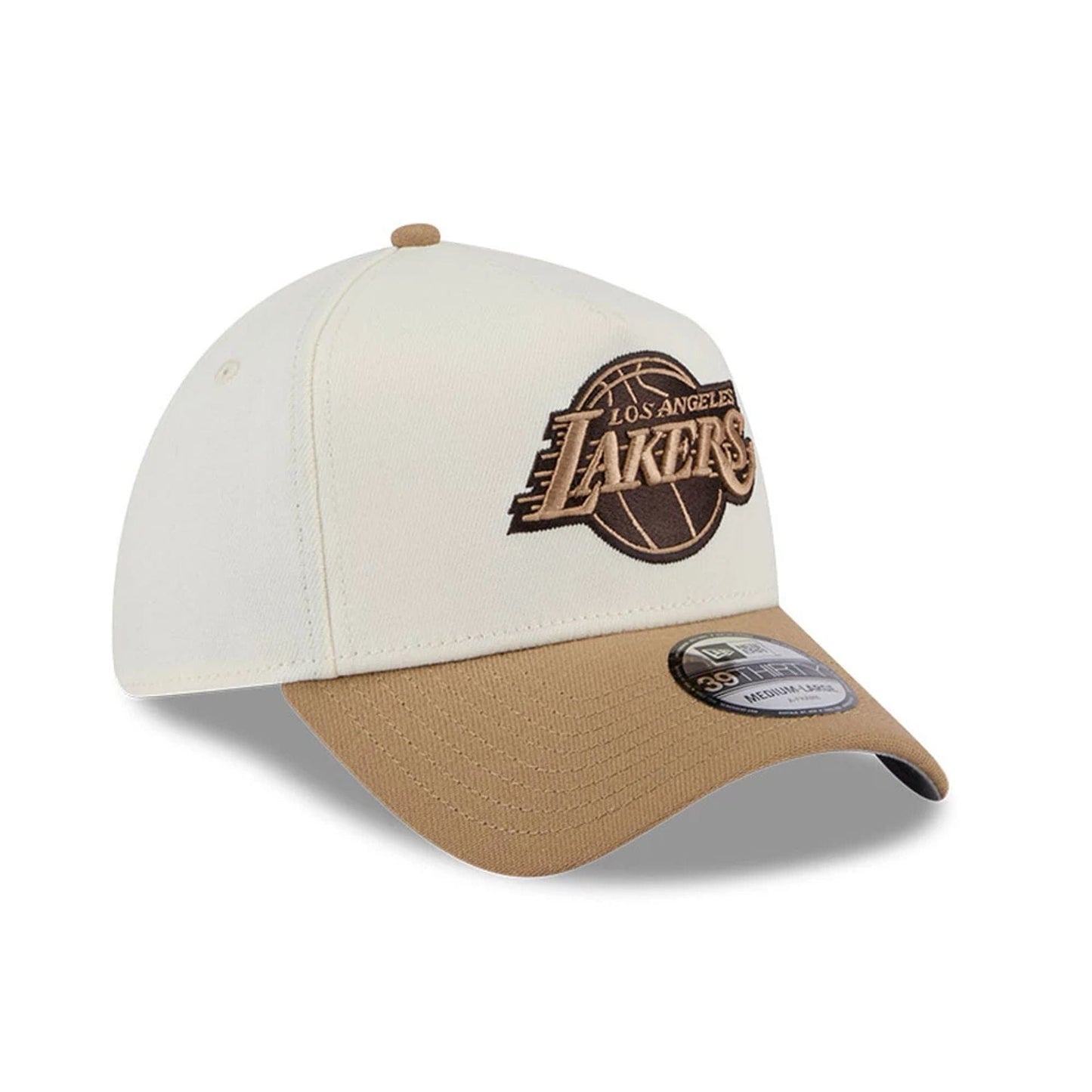 Pictured is this NBA Sandy Bay LA Lakers 39THIRTY A-Frame Stretch Fit cap in white. 4