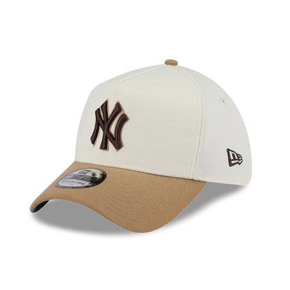 Pictured is this MLB Sandy Bay New York Yankees 39THIRTY A-Frame Stretch Fit cap in white. 1