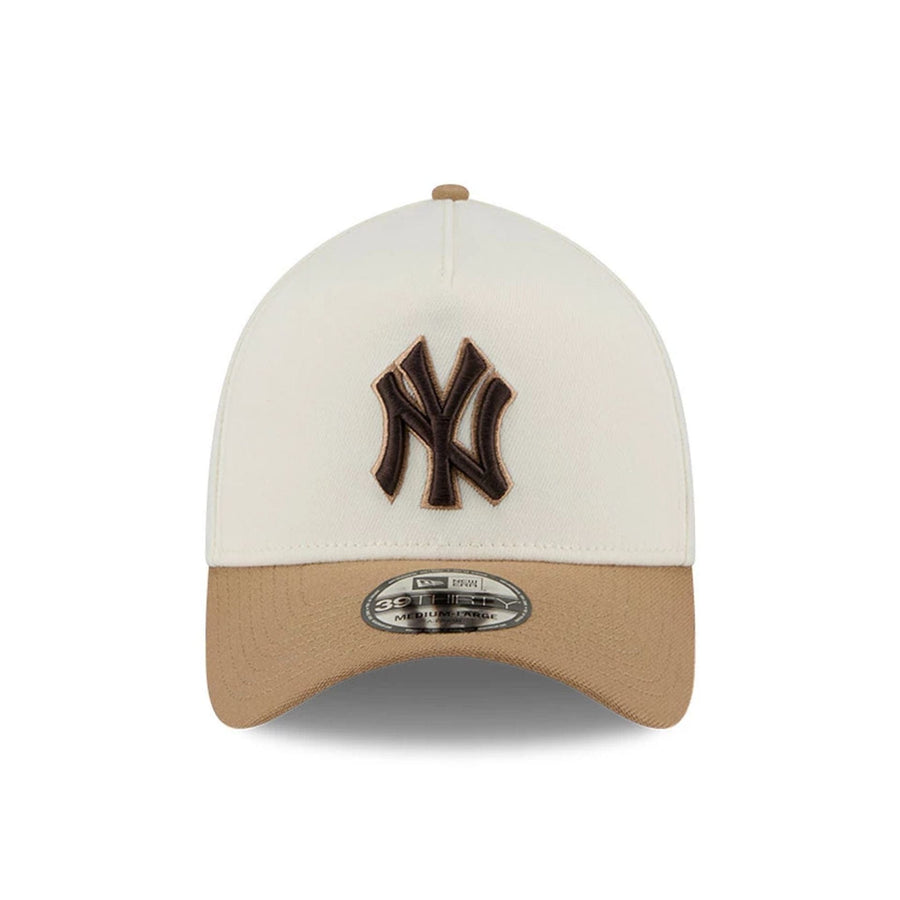 Pictured is this MLB Sandy Bay New York Yankees 39THIRTY A-Frame Stretch Fit cap in white. 3