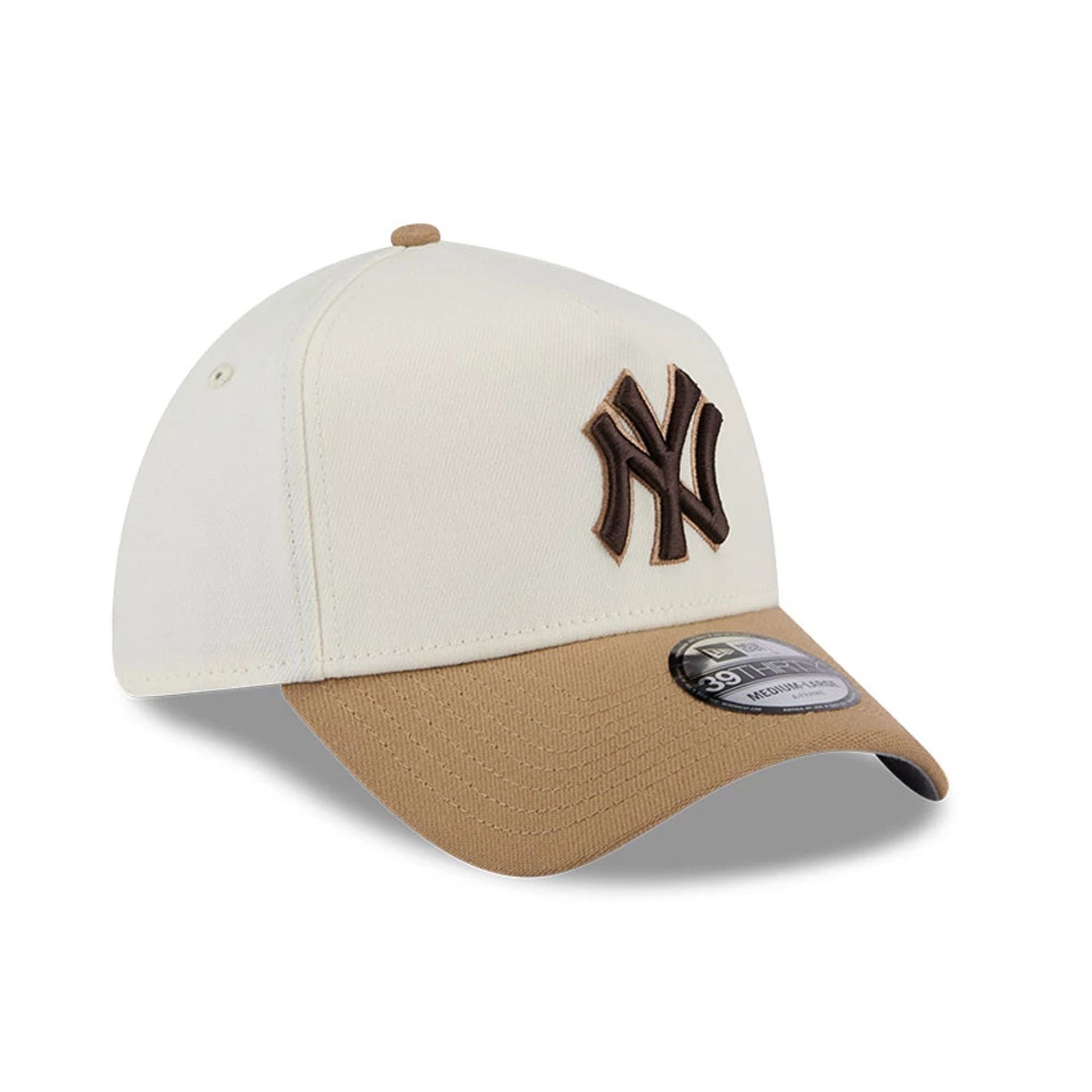Pictured is this MLB Sandy Bay New York Yankees 39THIRTY A-Frame Stretch Fit cap in white. 4