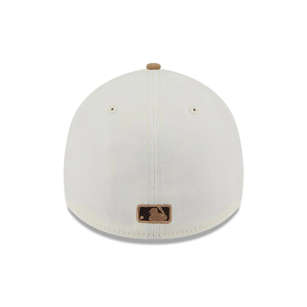 Pictured is this MLB Sandy Bay New York Yankees 39THIRTY A-Frame Stretch Fit cap in white. 7