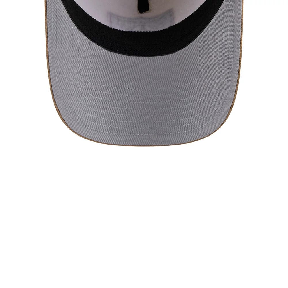 Pictured is this NFL Sandy Bay Las Vegas Raiders 39THIRTY A-Frame Stretch Fit cap in white. 2