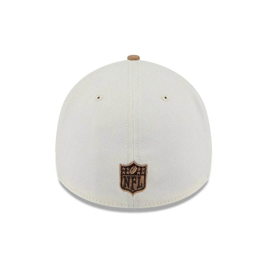 Pictured is this NFL Sandy Bay Las Vegas Raiders 39THIRTY A-Frame Stretch Fit cap in white. 7