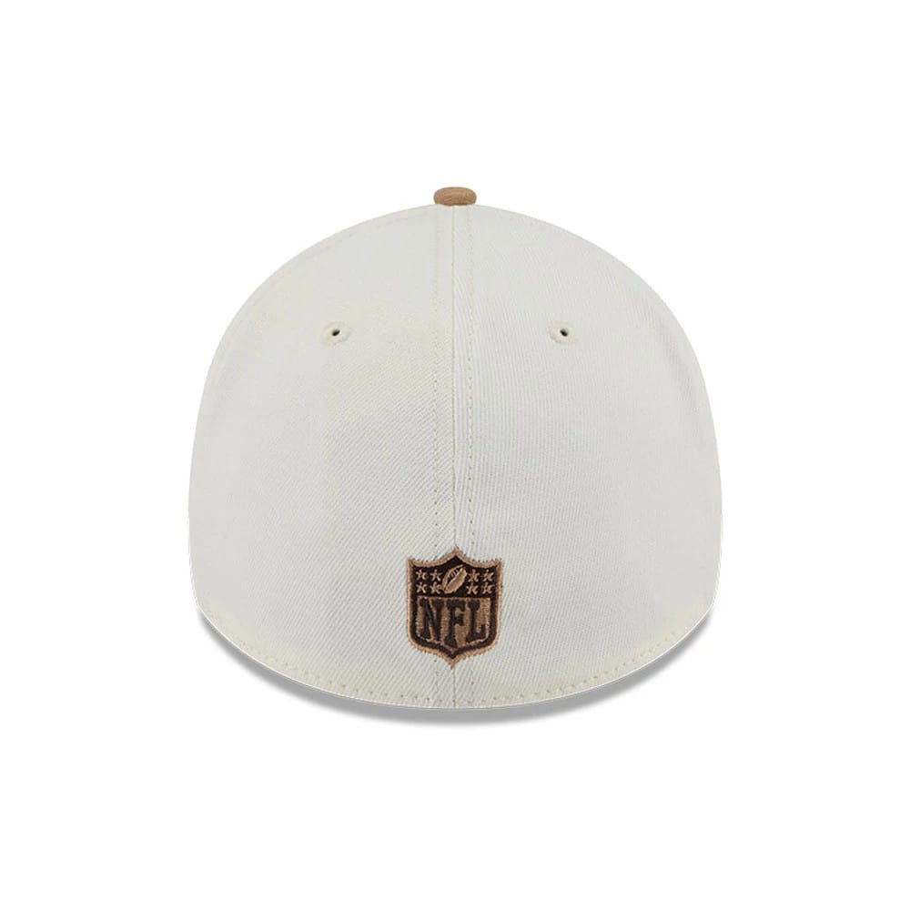 Pictured is this NFL Sandy Bay Las Vegas Raiders 39THIRTY A-Frame Stretch Fit cap in white. 7