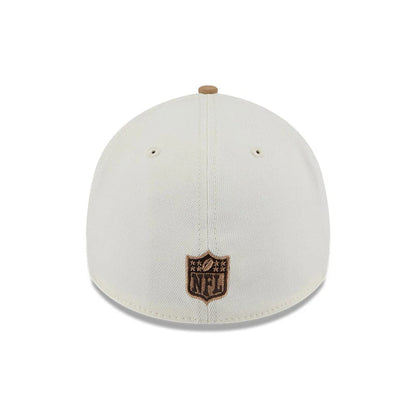 Pictured is this NFL Sandy Bay Las Vegas Raiders 39THIRTY A-Frame Stretch Fit cap in white. 7