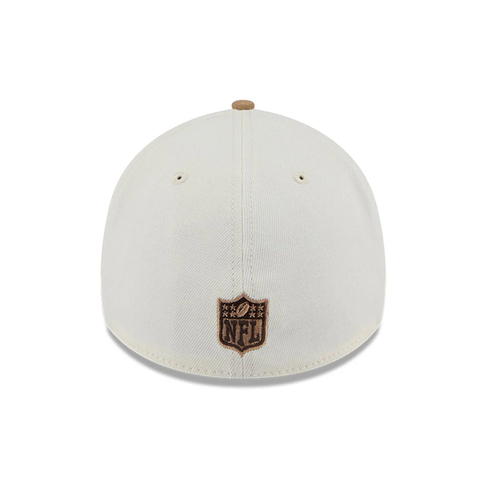 Pictured is this NFL Sandy Bay Las Vegas Raiders 39THIRTY A-Frame Stretch Fit cap in white. 7