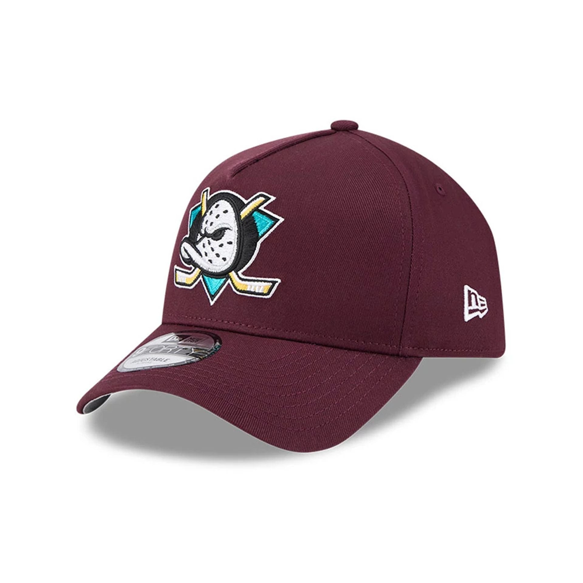 Pictured is this NHL Retro Anaheim Ducks 9FORTY A-Frame cap in dark purple. 1