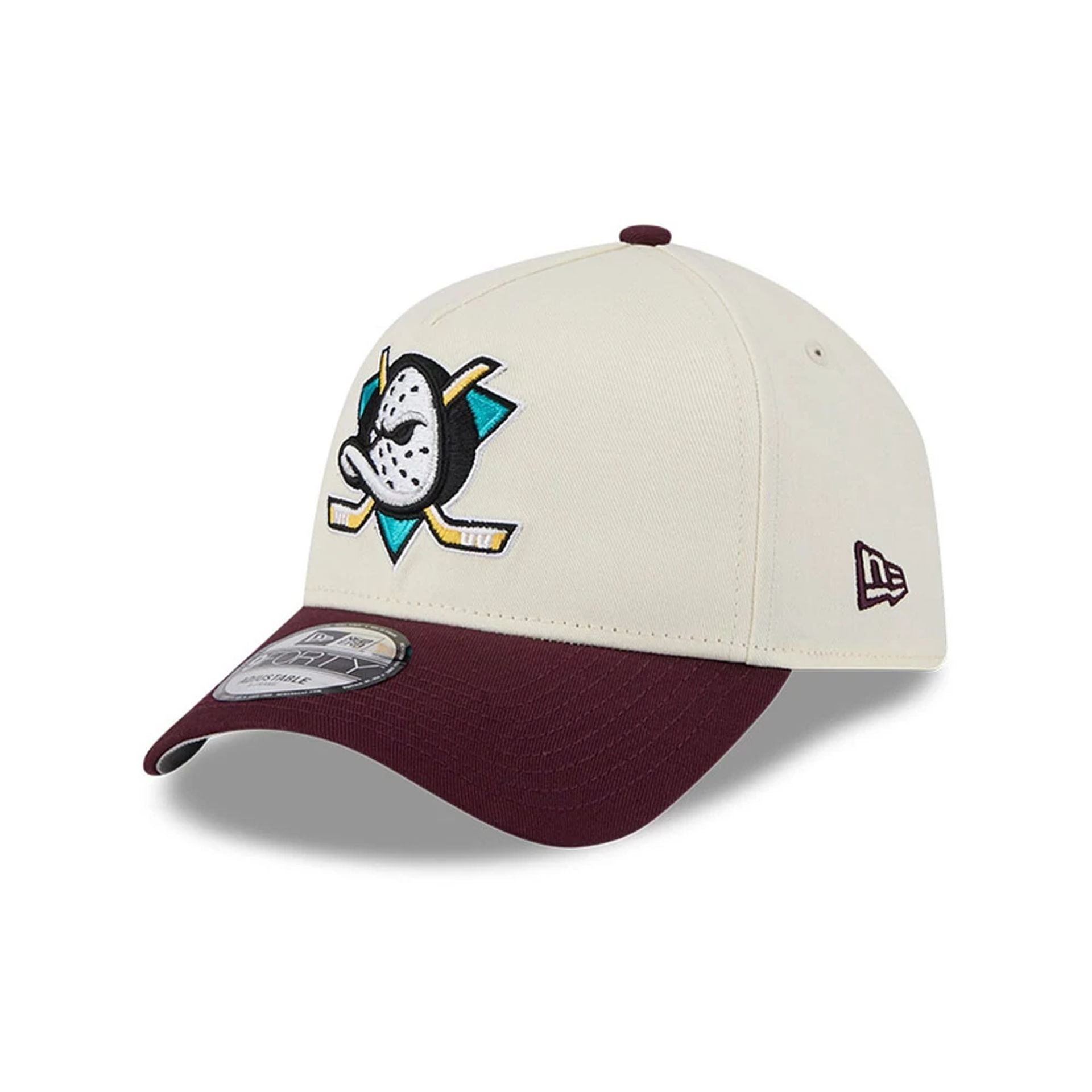 Pictured is this NHL Retro Anaheim Ducks 9FORTY A-Frame cap in white. 1