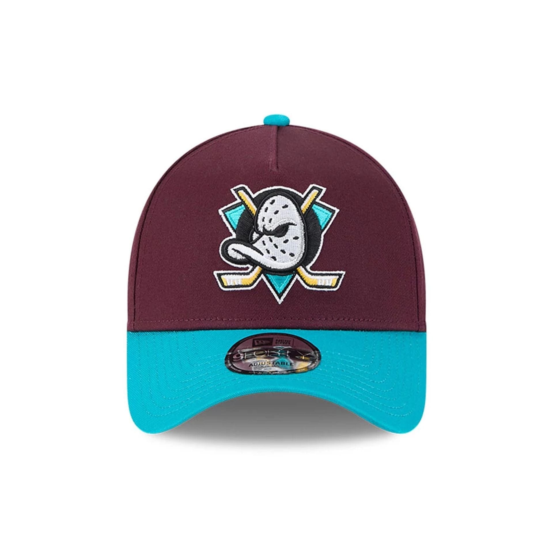 Pictured is this NHL Retro Anaheim Ducks 9FORTY A-Frame cap in burgundy. 3