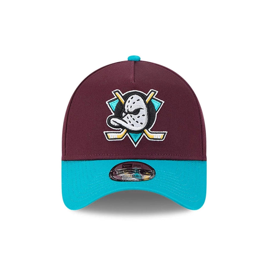 Pictured is this NHL Retro Anaheim Ducks 9FORTY A-Frame cap in burgundy. 3