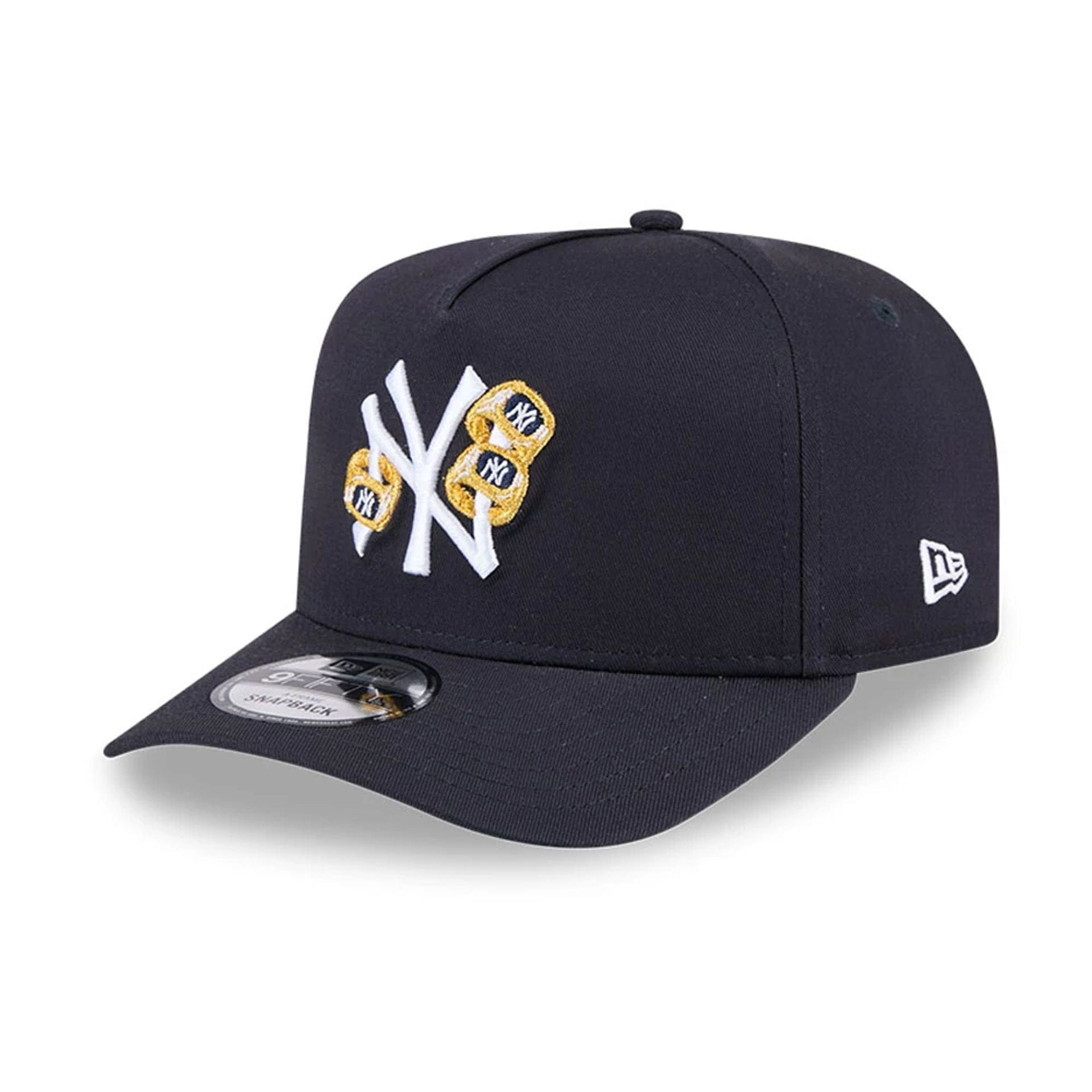 Pictured is this MLB 3 Times World Series New York Yankees 9FIFTY A-Frame Snapback cap in navy. 4