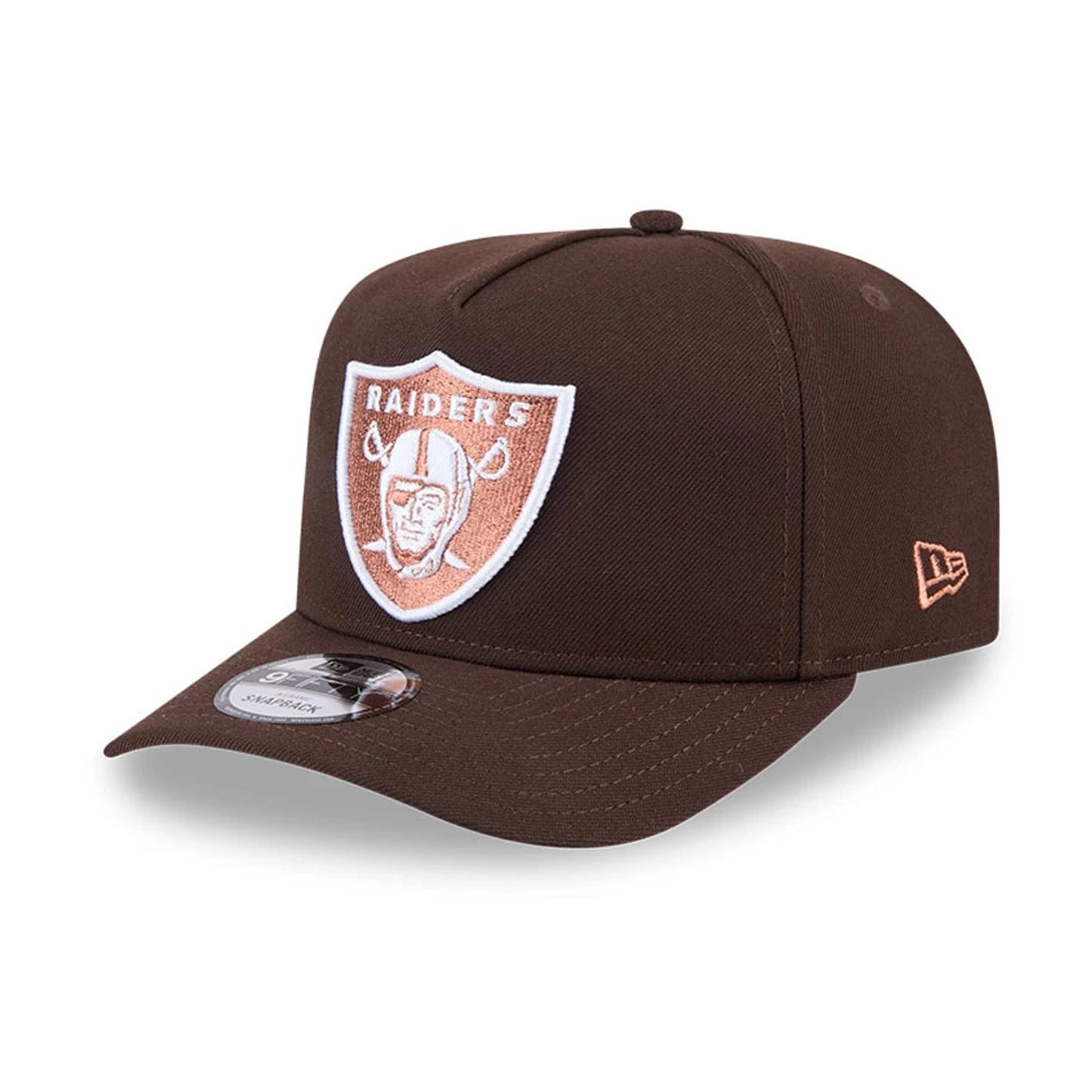 This is a Las Vegas Raiders NFL Metallic Dark Brown 9FIFTY A-Frame Snapback Adjustable Cap 1