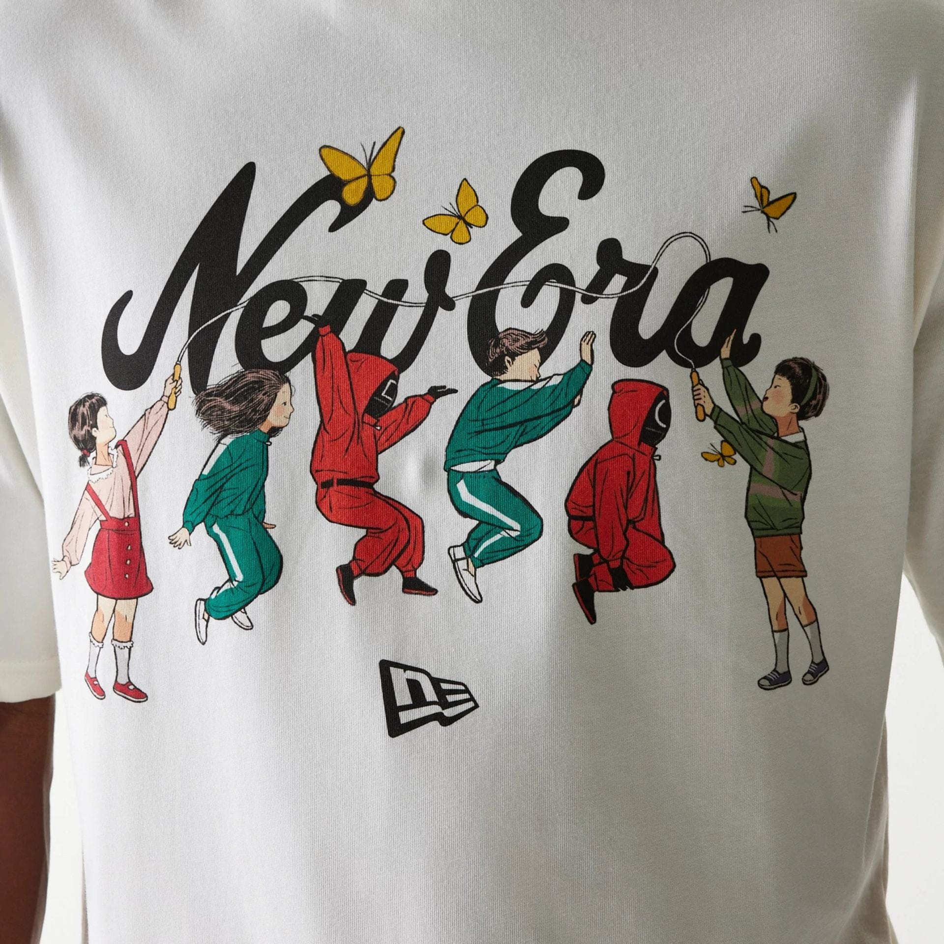 The Male model is wearing Netflix Squid Game Open White T-Shirt 4