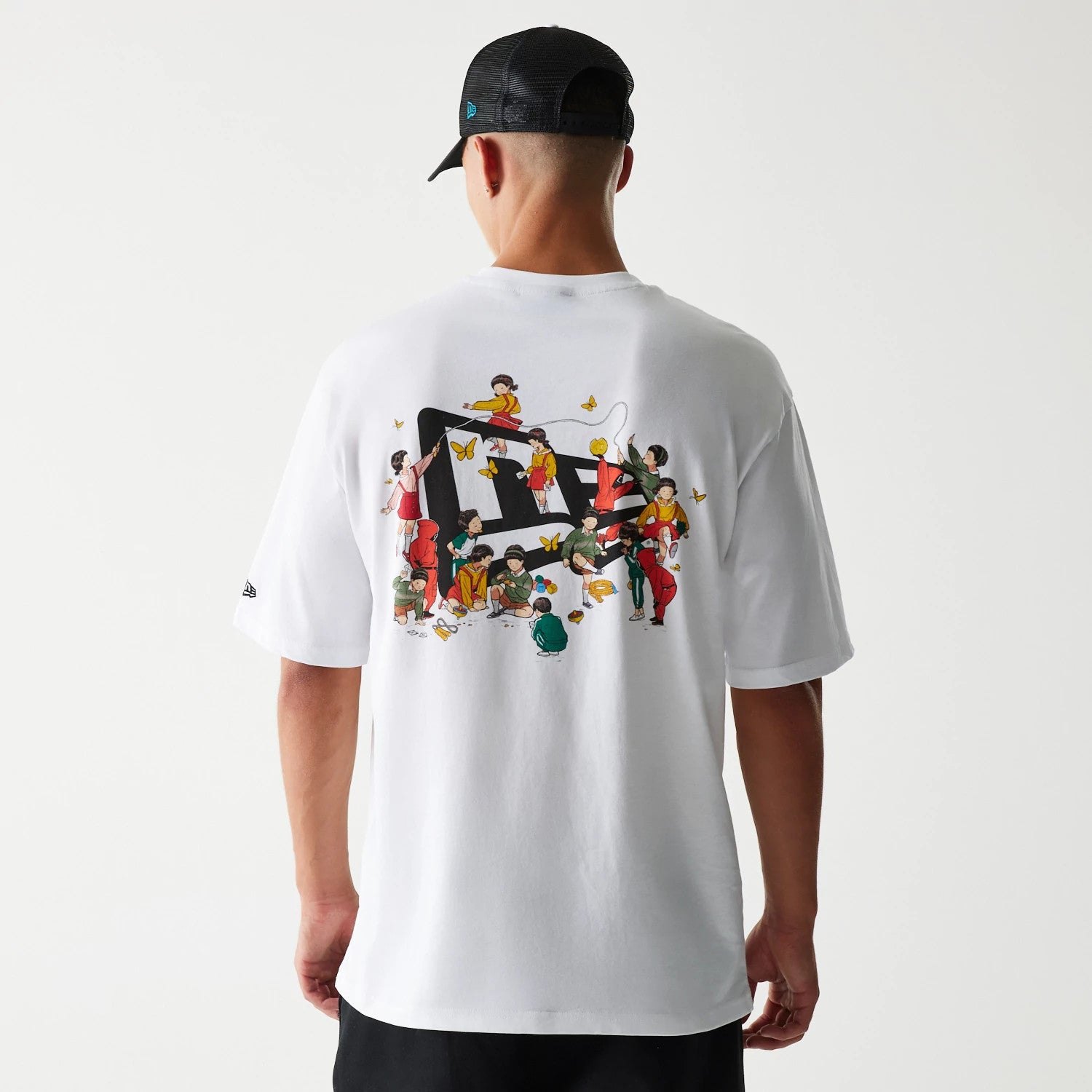 The Male model is wearing Netflix Squid Game White Oversized T-Shirt 2