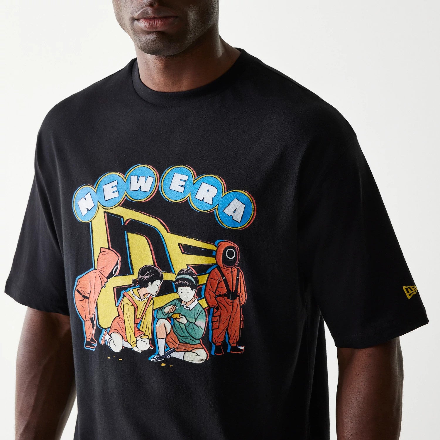 The Male model is wearing Netflix Squid Game Black Oversized T-Shirt 3