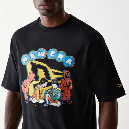 The Male model is wearing Netflix Squid Game Black Oversized T-Shirt 3