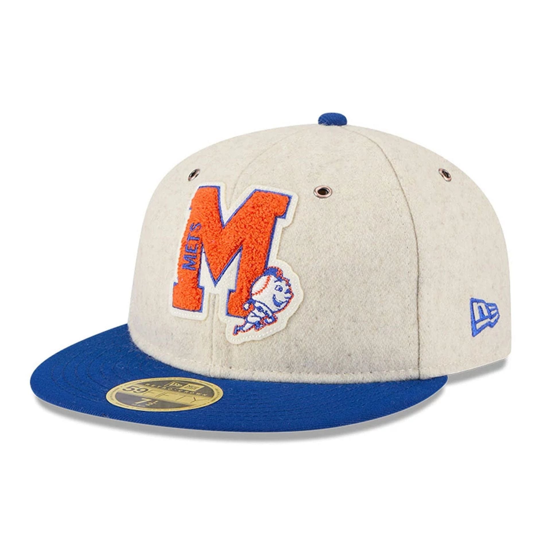 This is a New York Mets Wool Letterman Grey Retro Crown 59FIFTY Fitted Cap 1