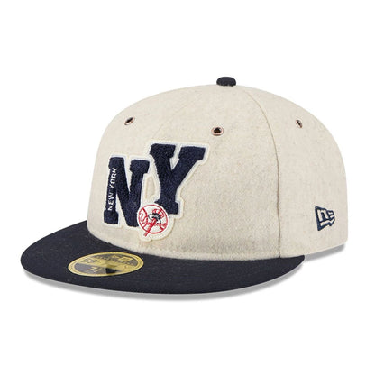 This is a New York Yankees Wool Letterman Beige Retro Crown 59FIFTY Fitted Cap 1