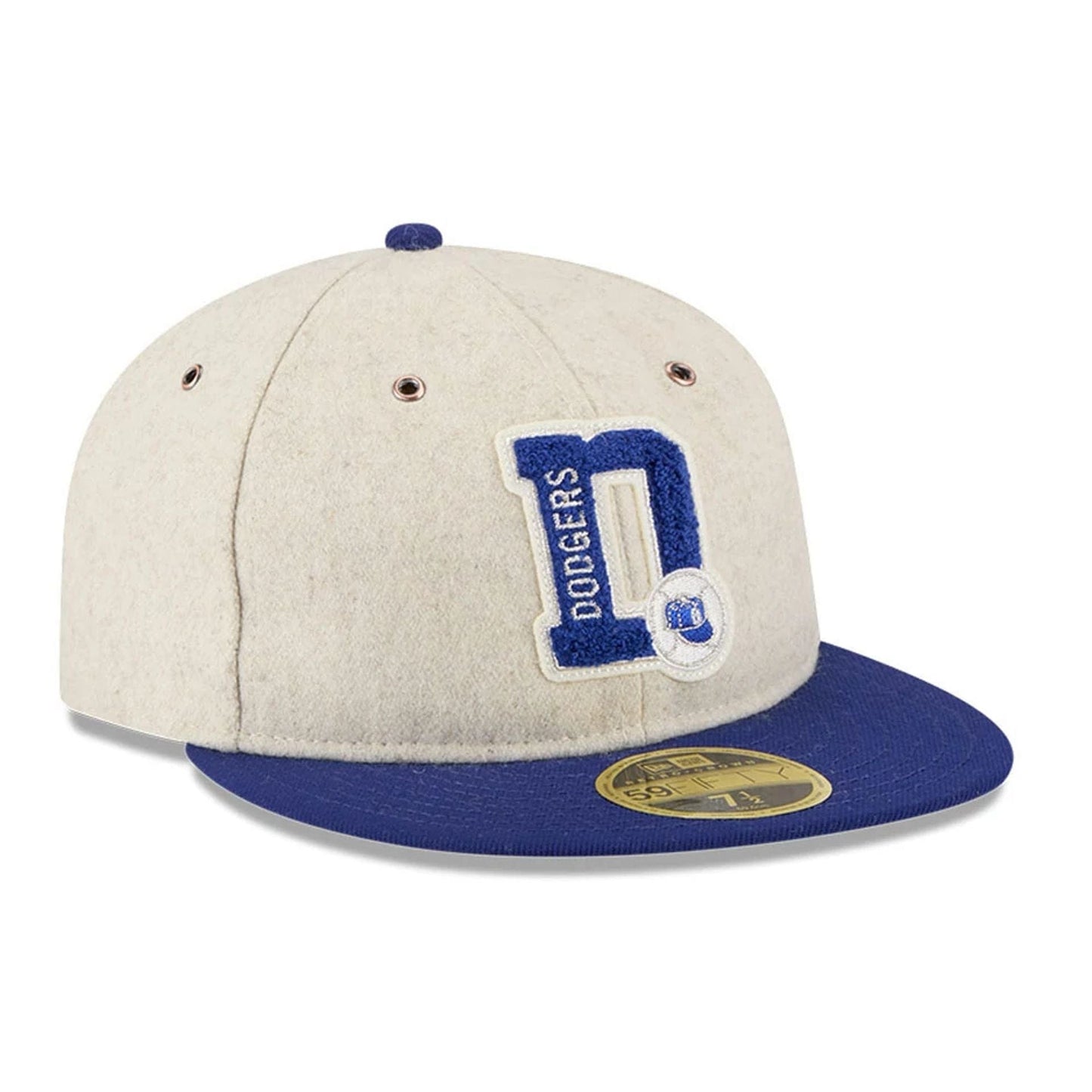 This is a Brooklyn Dodgers Wool Letterman Beige Retro Crown 59FIFTY Fitted Cap 4