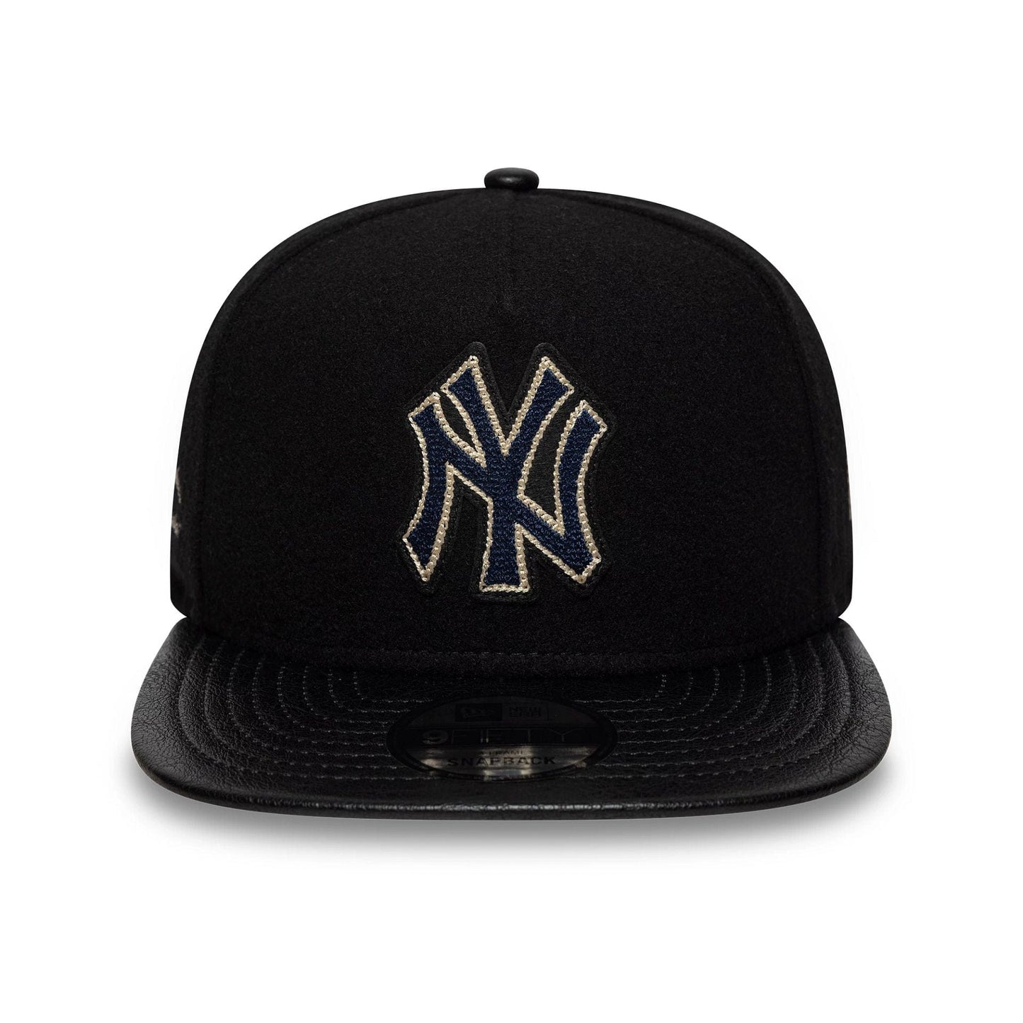 This is a New York Yankees Wool Letterman Black 9FIFTY A-Frame Snapback Adjustable Cap 3