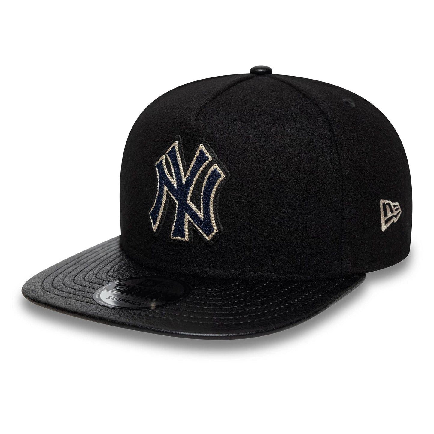 This is a New York Yankees Wool Letterman Black 9FIFTY A-Frame Snapback Adjustable Cap 4