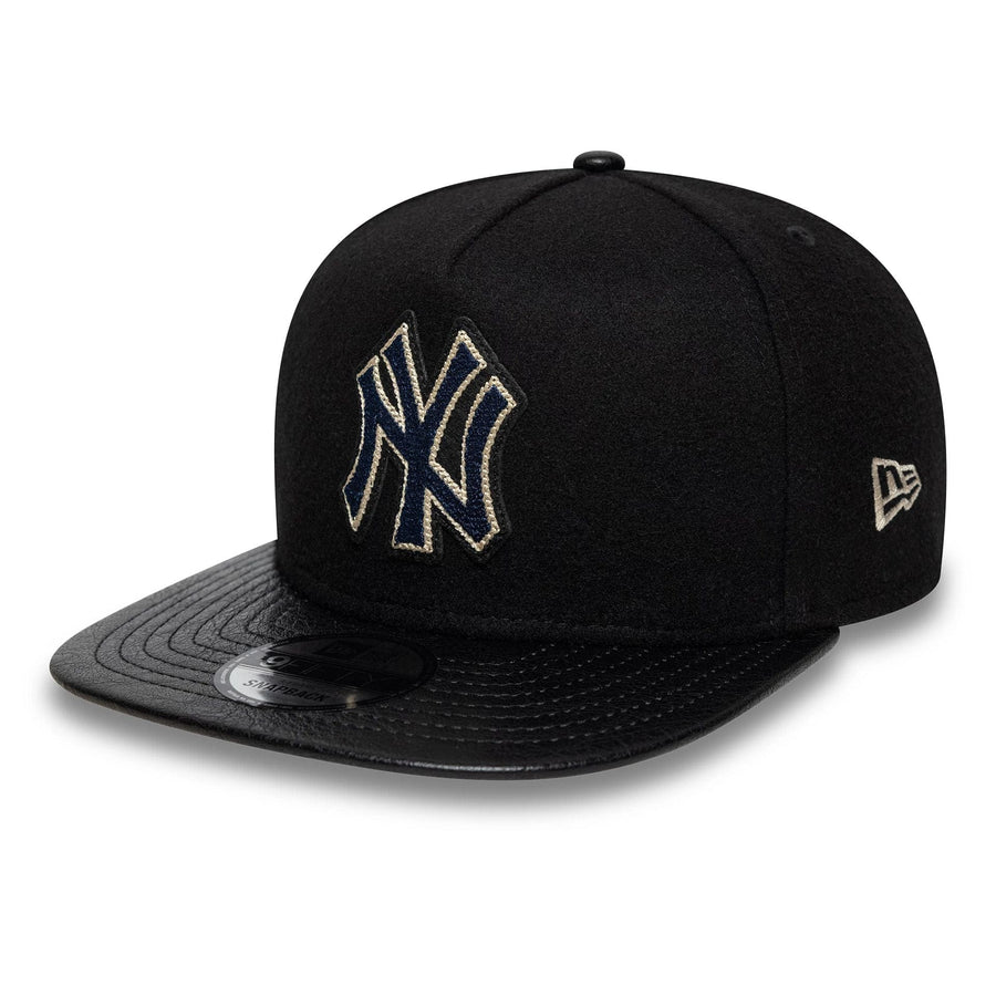 This is a New York Yankees Wool Letterman Black 9FIFTY A-Frame Snapback Adjustable Cap 4