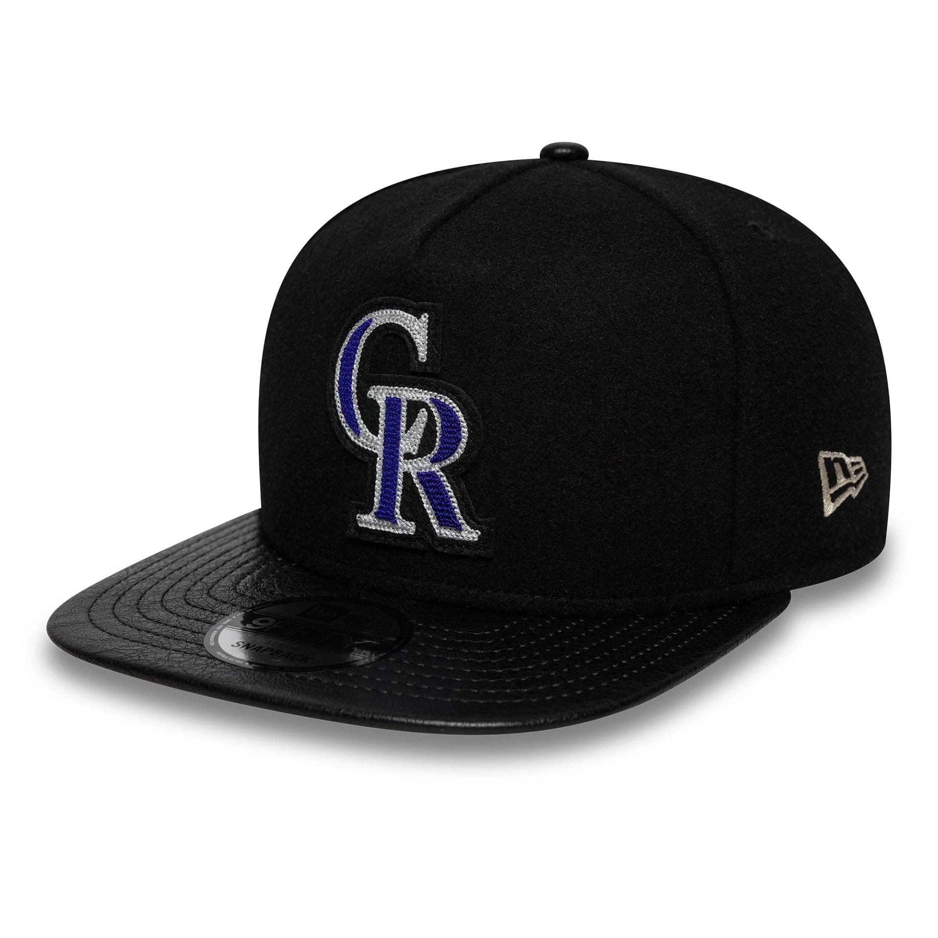 This is a Colorado Rockies Wool Letterman Black 9FIFTY A-Frame Snapback Adjustable Cap 4