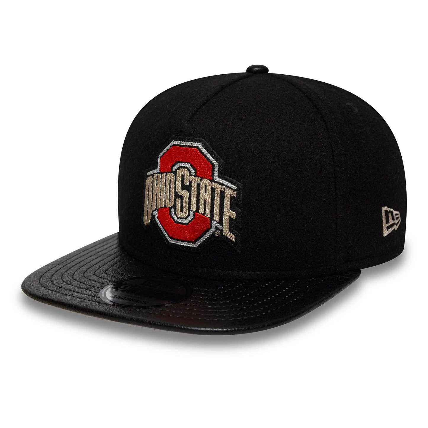 This is a Ohio State Buckeyes Wool Letterman Black 9FIFTY A-Frame Snapback Adjustable Cap 4