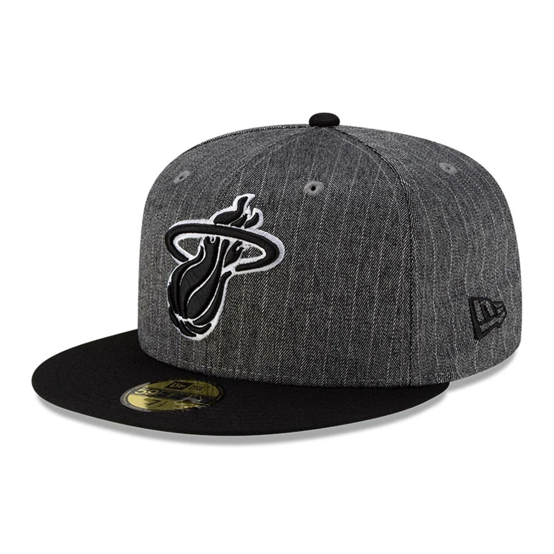 This is a Miami Heat Black Pinstripe Black 59FIFTY Fitted Cap 1