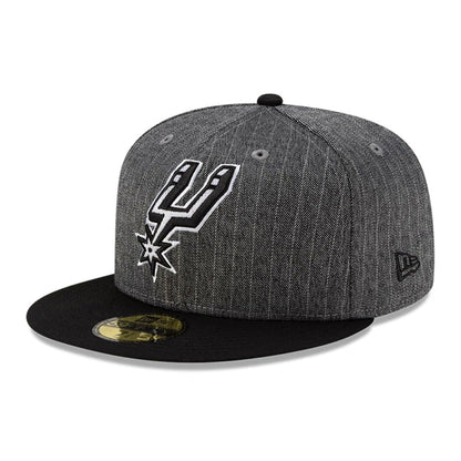This is a San Antonio Spurs Black Pinstripe 59FIFTY Fitted Cap 1