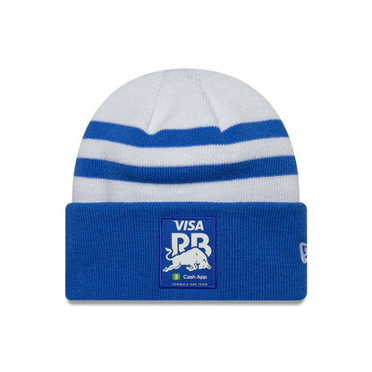 This is a Visa Cash App Racing Bulls Replica Isack Hadjar White Cuff Knit Beanie Hat 1