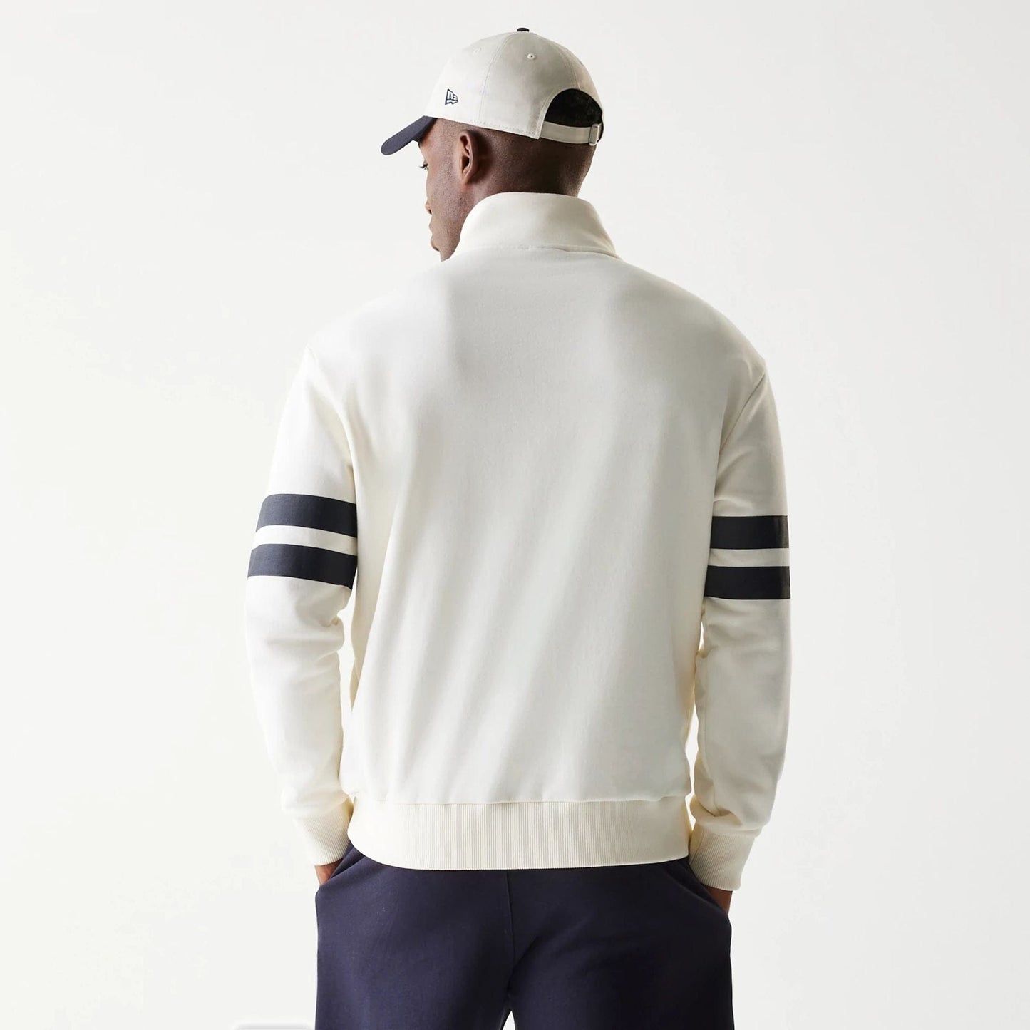 The Male model is wearing New Era Open White Oversized 1/4 Zip Sweater 2