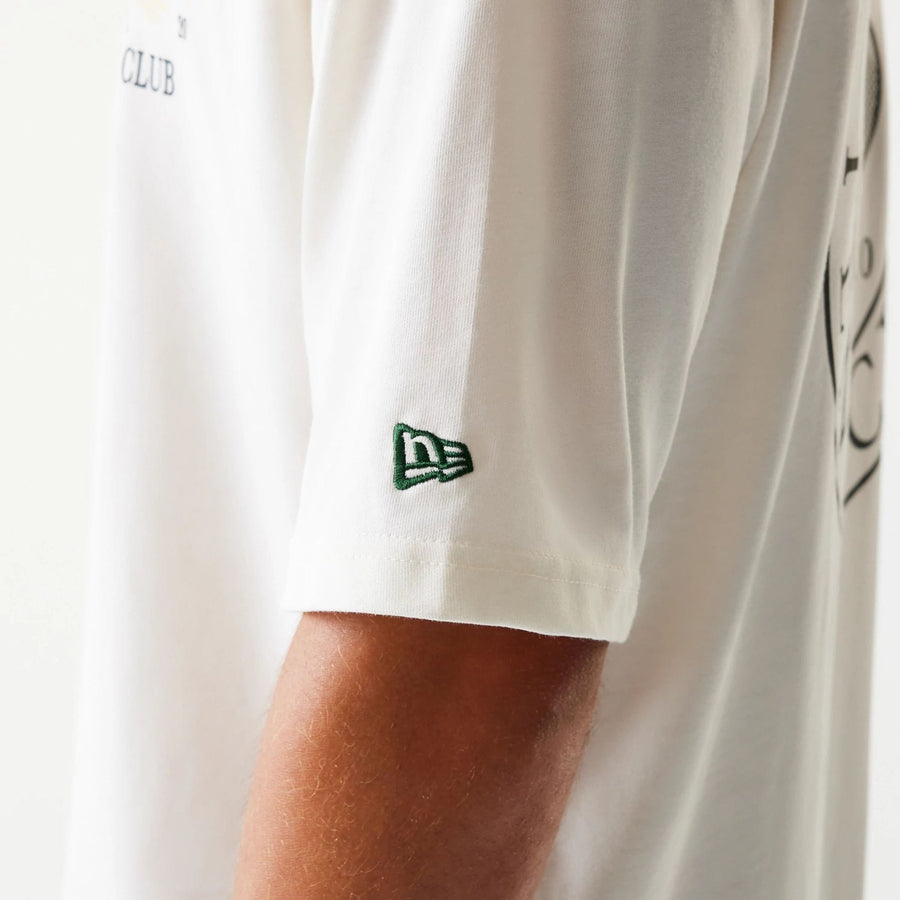 The Male model is wearing New Era Open White Oversized T-Shirt 7